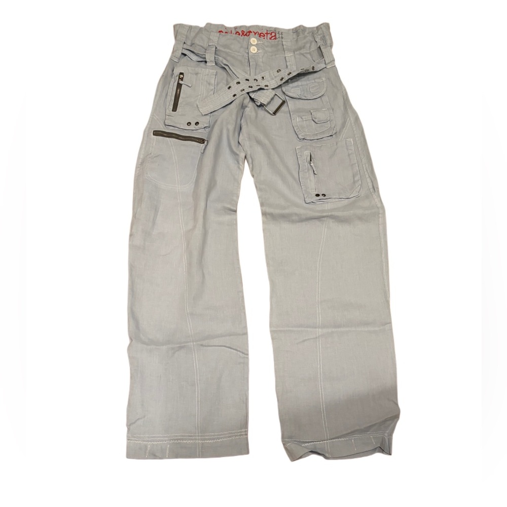 Johnny Was Pete & Greta by Womens NEW Linen Lightweight Cargo Pants Sz 8 Lt blue